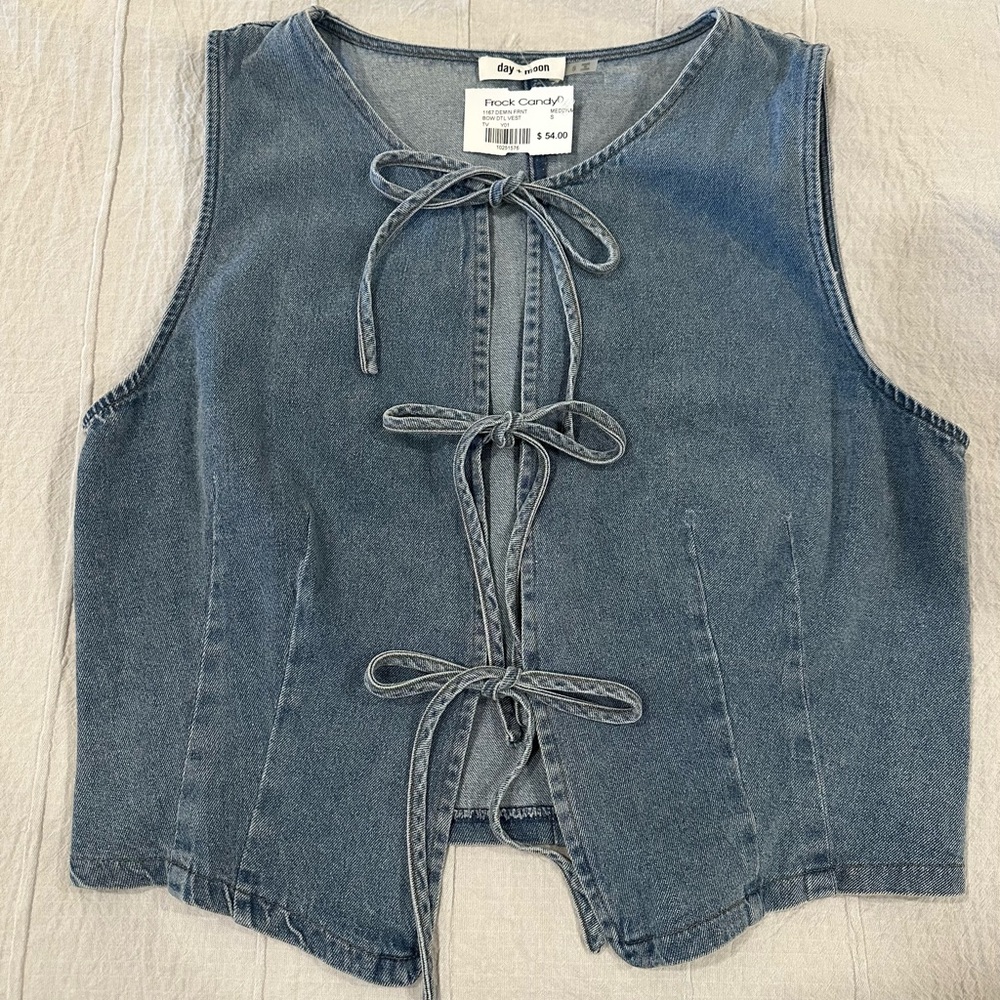 Day and Moon Denim Lace-Up Top